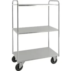 Etagenwagen KM41, 3 Etagen mit Aufkantung, LxBxH 955 x 550 x 1490 mm, verzinkt, 2 Lenkrollen mit Stopp, 2 Bockrollen Kongamek