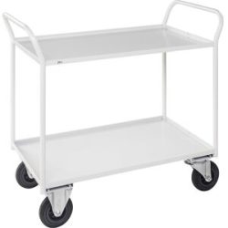Tischwagen KM41, 2 Etagen mit Aufkantung, LxBxH 1070 x 550 x 1000 mm, weiß, 2 Lenkrollen mit Stopp, 2 Bockrollen Kongamek