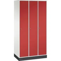 Spind Intro, Breite 920 mm, 3 Abteile, Korpus reinweiß, Türen feuerrot C+P