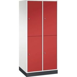 Doppelstock-Spind Intro, 2 Abteile, reinweiß / feuerrot, BxT 820 x 600 mm C+P
