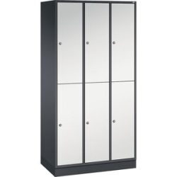 Doppelstock-Spind Intro, 3 Abteile, schwarzgrau / lichtgrau, BxT 920 x 500 mm C+P