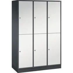 Doppelstock-Spind Intro, 3 Abteile, schwarzgrau / lichtgrau, BxT 1220 x 500 mm C+P