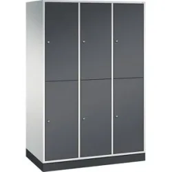 Doppelstock-Spind Intro, 3 Abteile, lichtgrau / schwarzgrau, BxT 1220 x 600 mm C+P