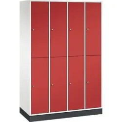 Doppelstock-Spind Intro, 4 Abteile, reinweiß / feuerrot, BxT 1220 x 500 mm C+P
