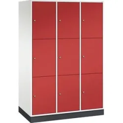 3er-Schließfachschrank Intro, 3 Abteile, reinweiß / feuerrot, BxT 1220 x 600 mm C+P