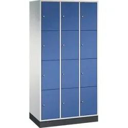 4er-Schließfachschrank Intro, 3 Abteile, lichtgrau / enzianblau, BxT 920 x 500 mm C+P