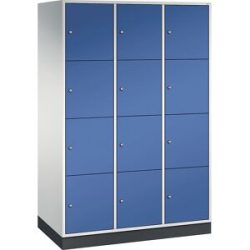 4er-Schließfachschrank Intro, 3 Abteile, lichtgrau / enzianblau, BxT 1220 x 600 mm C+P
