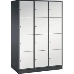 4er-Schließfachschrank Intro, 3 Abteile, schwarzgrau / lichtgrau, BxT 1220 x 600 mm C+P