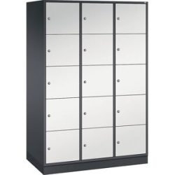 5er-Schließfachschrank Intro, 3 Abteile, schwarzgrau / lichtgrau, BxT 1220 x 600 mm C+P