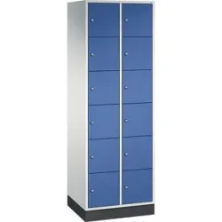 6er-Schließfachschrank Intro, 2 Abteile, Korpus lichtgrau, Türen enzianblau C+P