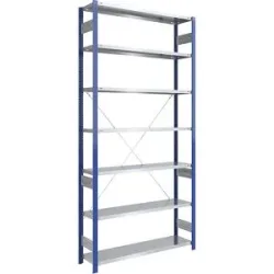 Steckregal, Bauart leicht, einseitig, HxBxT 3000 x 1300 x 400 mm, blau/verzinkt, Grundregal eurokraft pro