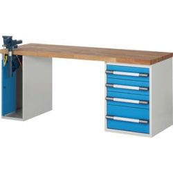 Werkbank, Baukastensystem Serie 7000, 1 Schrank, 1 Standcontainer je 4 Schubladen, BxT 2000 x 700 mm eurokraft pro