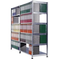 kaiserkraft Ordner- und Archiv-Steckregal, verzinkt, Höhe 2280 mm, doppelseitig, Boden-BxT 1200 x 600 mm, Grundfeld