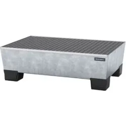 Stahl-Auffangwanne mit Kunststoff-Füßen, LxBxH 1240 x 815 x 360 mm, feuerverzinkt, mit Gitterrost eurokraft pro