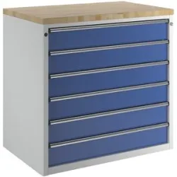 Schrank für Material- und Werkzeugausgabetheke, 6 Schubladen 150 mm, grau / blau ANKE