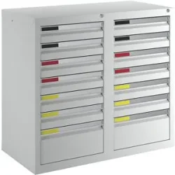 kaiserkraft Schubladenschrank, Breite 1000 mm, 14 Schubladen, lichtgrau