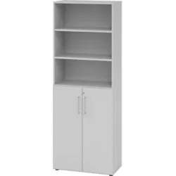 RENATUS - Büroregalschrank, 5 Fachböden, 6 Ordnerhöhen, davon 3 offen, lichtgrau eurokraft pro