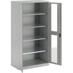 Sichtfensterschrank, HxBxT 1950 x 1000 x 580 mm, mit 4 Fachböden, lichtgrau LISTA