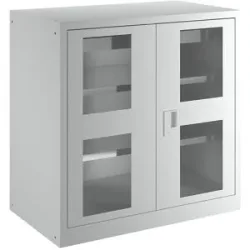 Flügeltürenschrank, 2 Fachböden, Breite 1000 mm, mit Sichtfenster, 1 Schublade, lichtgrau LISTA
