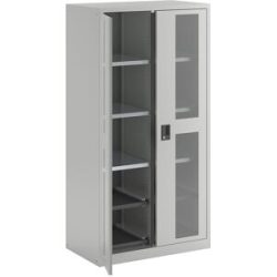 Sichtfensterschrank, HxBxT 1950 x 1000 x 580 mm, mit 10 Fachböden, lichtgrau LISTA