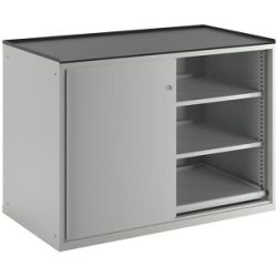 Schiebetürenschrank, Traglast Auszugboden 75 kg, 4 Verstellböden, 2 Auszugböden, lichtgrau LISTA