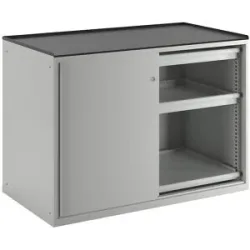Schiebetürenschrank, Traglast Auszugboden 75 kg, 4 Schubladen, 2 Auszugböden, lichtgrau LISTA