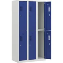Doppelstock-Spind Amsterdam, 3 Abteile, Breite 900 mm, 6 Fächer, lichtgrau / enzianblau eurokraft basic