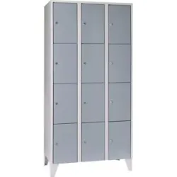 4er-Schließfachschrank München, 3 Abteile, lichtgrau / silbergrau, B 900 mm, mit Füßen Wolf
