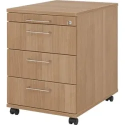 Rollcontainer, 1 Utensilienschub, 3 Materialschübe, Tiefe 580 mm, Dekor Nussbaum eurokraft pro
