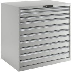 Schubladenschrank, 10 Schubladen, BxTxH 1023 x 725 x 1000 mm, lichtgrau LISTA