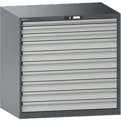 Schubladenschrank, 10 Schubladen, BxTxH 1023 x 725 x 1000 mm, grau metallic / lichtgrau LISTA