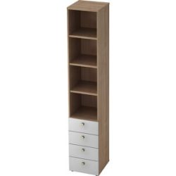 Kombi-Schrank, 3 Fachböden, 4 Schubladen, Nussbaum-Dekor / alusilber eurokraft pro