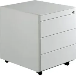 Schubladencontainer mit Rollen, HxT 570 x 600 mm, Stahlplatte, 3 Schubladen, lichtgrau mauser