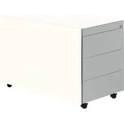 Schubladencontainer mit Rollen, HxT 570 x 800 mm, Stahlplatte, 3 Schubladen, reinweiß / weißaluminium / weiß mauser