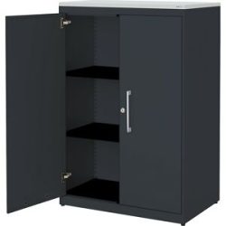 Flügeltürenschrank, HxB 1180 x 800 mm, Kunststoffplatte, 2 Fachböden, anthrazitgrau / anthrazitgrau / lichtgrau mauser