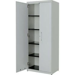 Flügeltürenschrank, HxB 1956 x 800 mm, Stahlplatte, 4 Fachböden, lichtgrau / lichtgrau / lichtgrau mauser