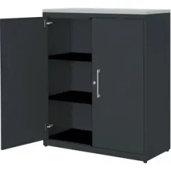 Flügeltürenschrank, HxB 1180 x 1000 mm, Kunststoffplatte, 2 Fachböden, anthrazitgrau / anthrazitgrau / lichtgrau mauser