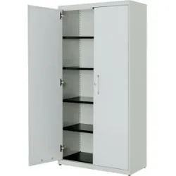 Flügeltürenschrank, HxB 1956 x 1000 mm, Stahlplatte, 4 Fachböden, lichtgrau / lichtgrau / lichtgrau mauser