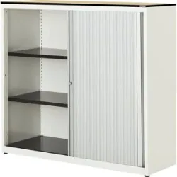 Querrollladenschrank, HxBxT 1168 x 1200 x 432 mm, Vollkernplatte, 2 Fachböden, reinweiß / alufarben / Ahorn mauser