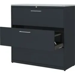 Hängeregistraturschrank, Kunststoffplatte, 3 Auszüge, 3-bahnig, mit Dämpfung, anthrazitgrau / anthrazitgrau / lichtgrau mauser