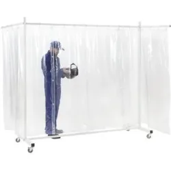 kaiserkraft Schutzwand, mobil, mit Planenvorhang, transparent, BxH 3700 x 2100 mm, 3-teilig