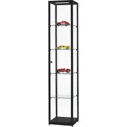 kaiserkraft Vitrine, Höhe 1984 mm, ohne Beleuchtung, BxT 400 x 400 mm, quadratisch, schwarz