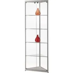 kaiserkraft Vitrine mit LED-Deckenspot, 1 x 5 W, Höhe 2000 mm, BxT 500 x 500 mm, Eckvitrine