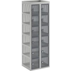 6er-Schließfachschrank, Lochblech, 2 Abteile, lichtgrau / basaltgrau, B 600 mm, Drehriegel eurokraft pro