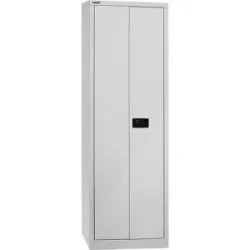 UNIVERSAL Flügeltürenschrank, HxBxT 1950 x 600 x 400 mm, 4 Fachböden, 5 Ordnerhöhen, lichtgrau BISLEY
