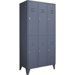 Doppelstock-Spind Berlin 2, 3 Abteile, blaugrau, Breite 900 mm, flache Dachform Wolf