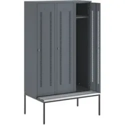 Spind Berlin 1 Sitzbank, 3 Abteile, blaugrau, B 1200 mm, untergebaut, Kunststoff Wolf