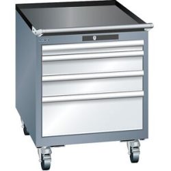 Schubladenschrank, Breite 564 mm, fahrbar, 4 Schubladen, HxT 723 x 725 mm, grau metallic / lichtgrau LISTA