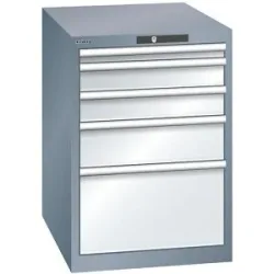 Schubladenschrank, Stahlblech, HxB 800 x 564 mm, 5 Schubladen, grau metallic / lichtgrau LISTA