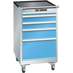 Schubladenschrank, Breite 564 mm, fahrbar, 5 Schubladen, HxT 990 x 725 mm, lichtgrau / lichtblau LISTA